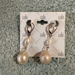 CAbi Gold and White Pearl Dangle Earrings